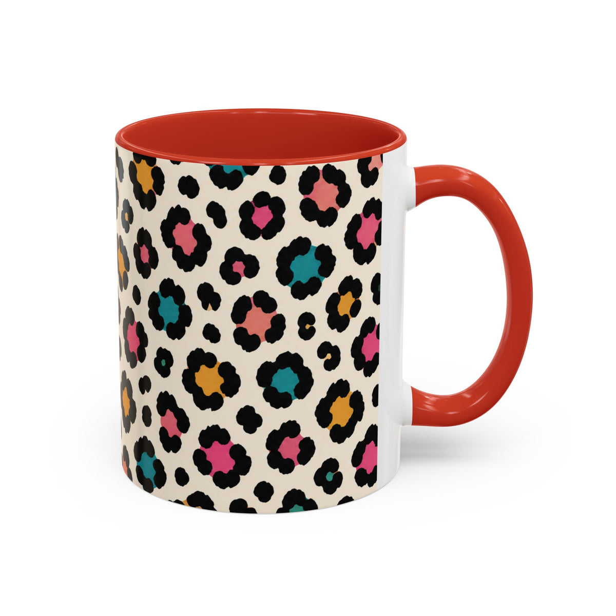 Leopard Print Accent Coffee Mug – Colorful Floral 'Teacher Energy' Design (11/15oz)