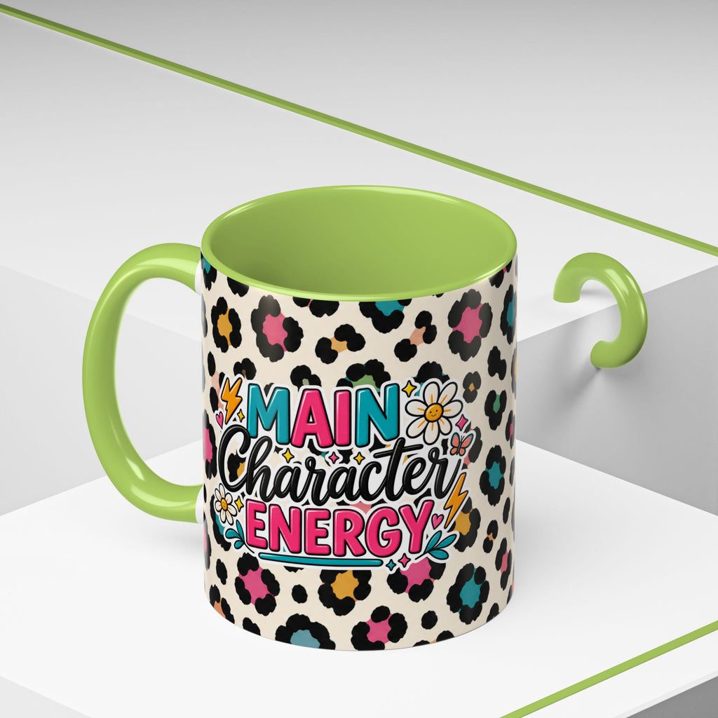 Leopard Print Accent Coffee Mug – Colorful Floral 'Teacher Energy' Design (11/15oz)