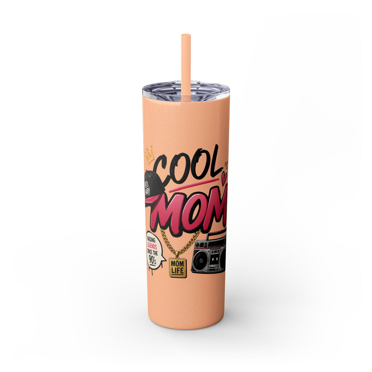 Skinny Tumbler — 'Cool Mom' 90s Retro Graphic, 20oz Travel Cup with Straw