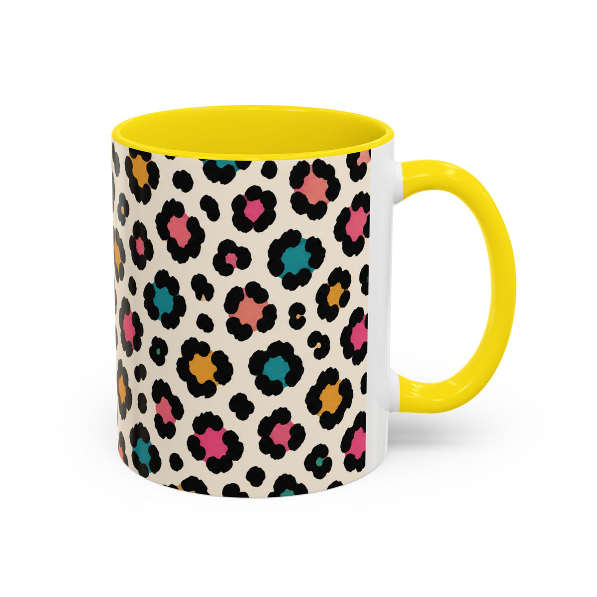 Leopard Print Accent Coffee Mug – Colorful Floral 'Teacher Energy' Design (11/15oz)