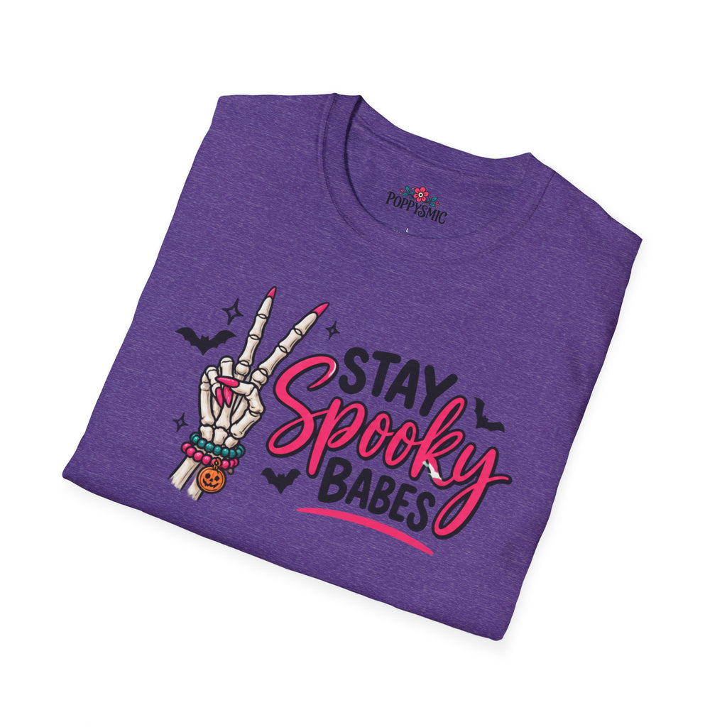 Stay Spooky Babes T-Shirt — Halloween Skeleton Peace Sign Tee