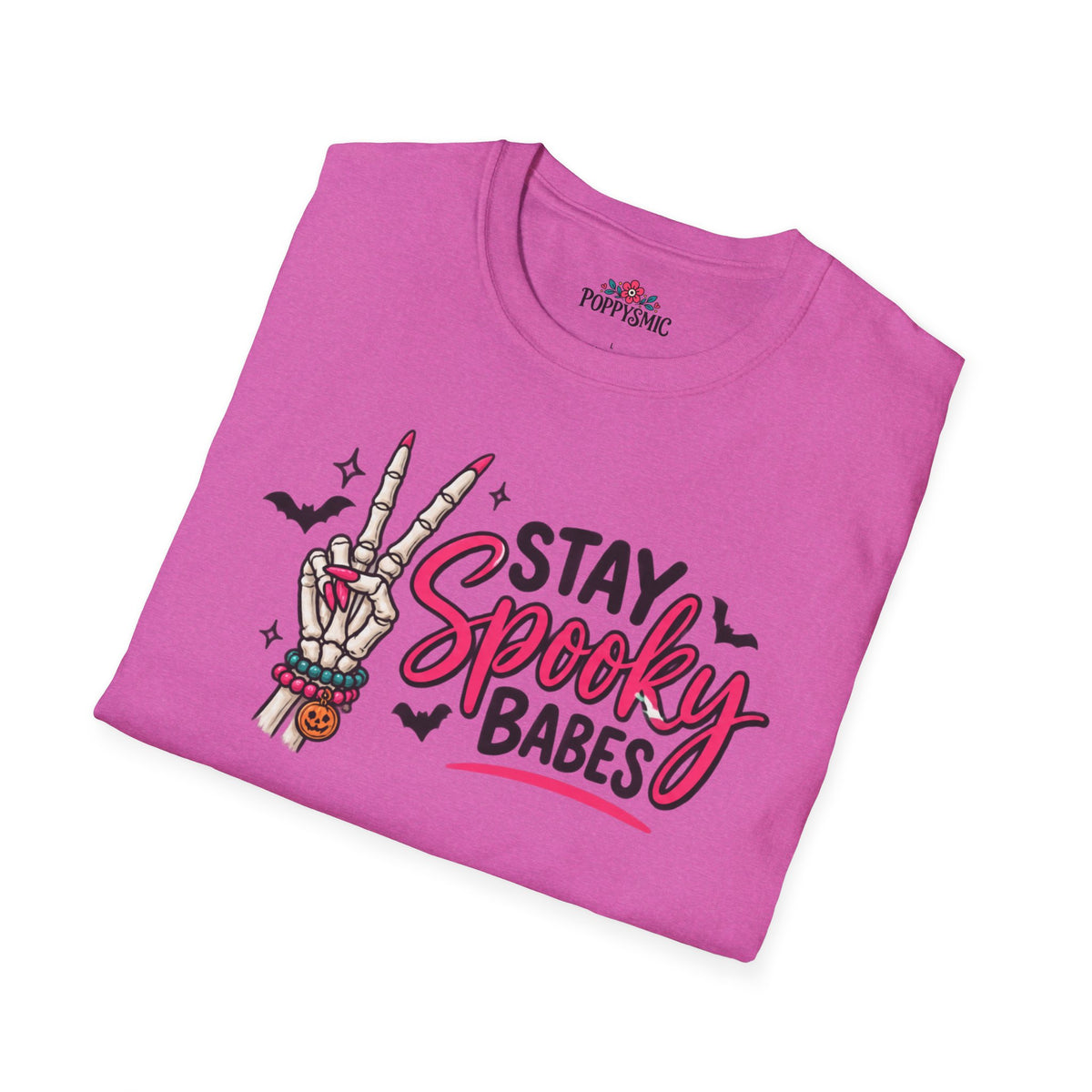 Stay Spooky Babes T-Shirt — Halloween Skeleton Peace Sign Tee