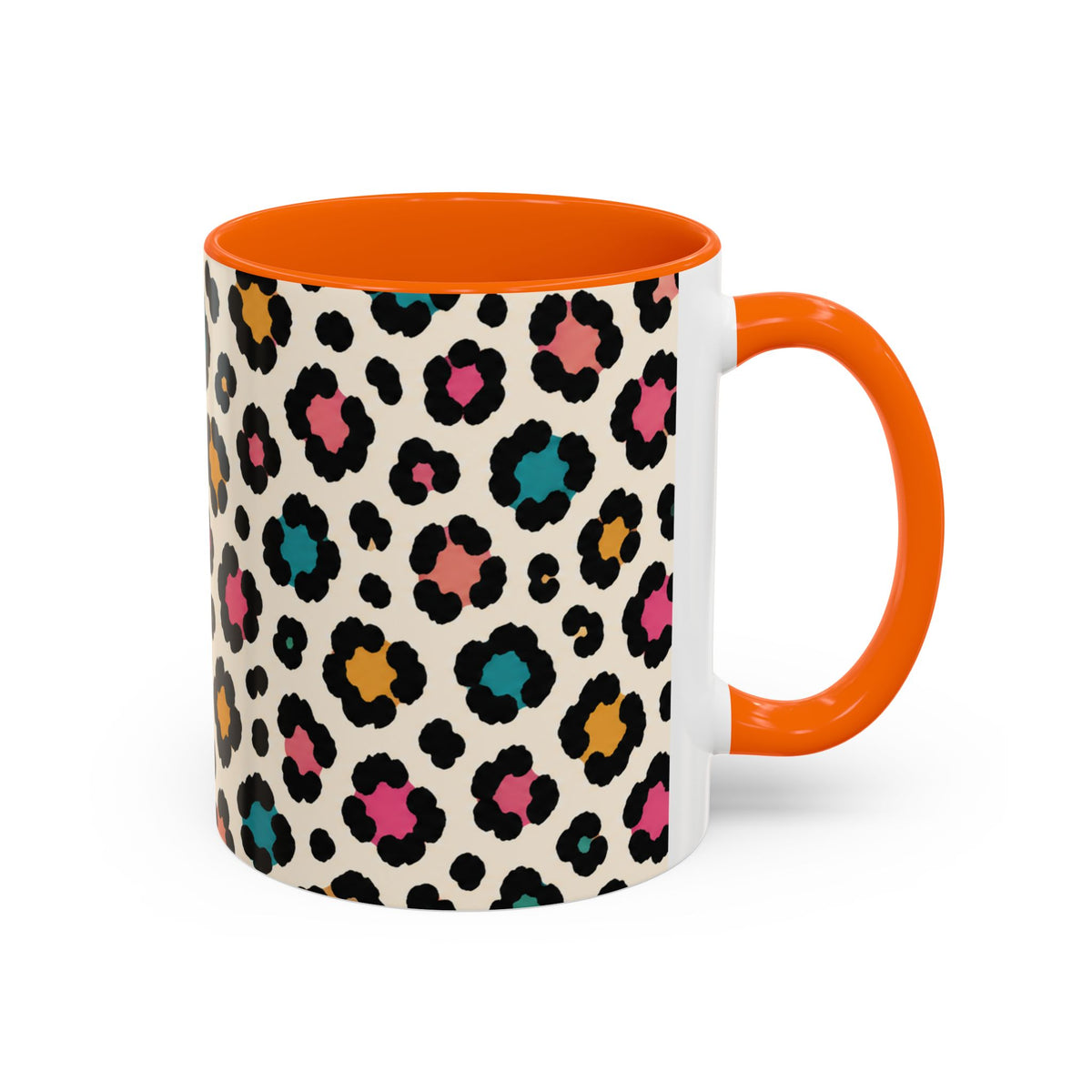 Leopard Print Accent Coffee Mug – Colorful Floral 'Teacher Energy' Design (11/15oz)