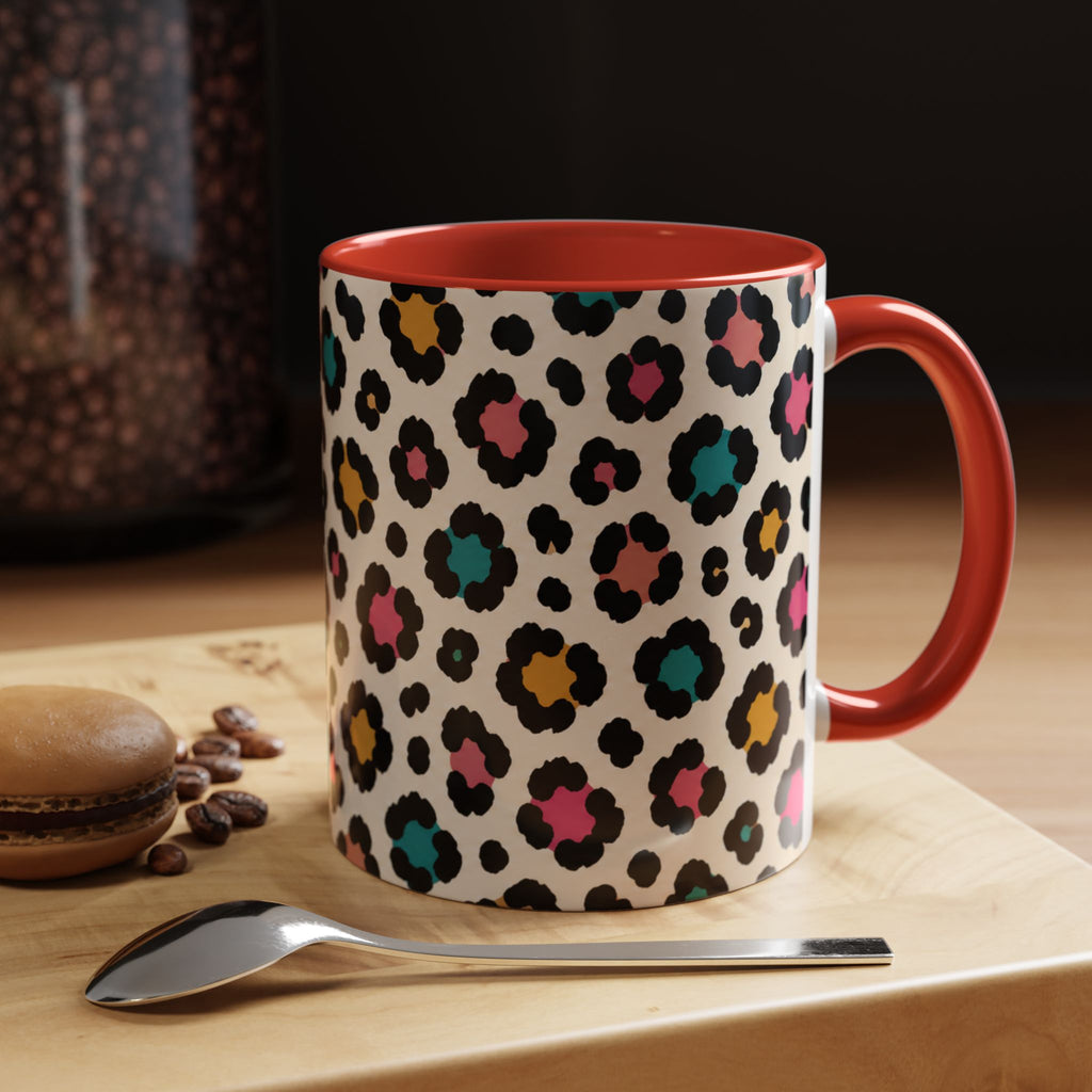 Leopard Print Accent Coffee Mug – Colorful Floral 'Teacher Energy' Design (11/15oz)