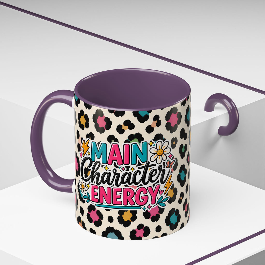 Leopard Print Accent Coffee Mug – Colorful Floral 'Teacher Energy' Design (11/15oz)