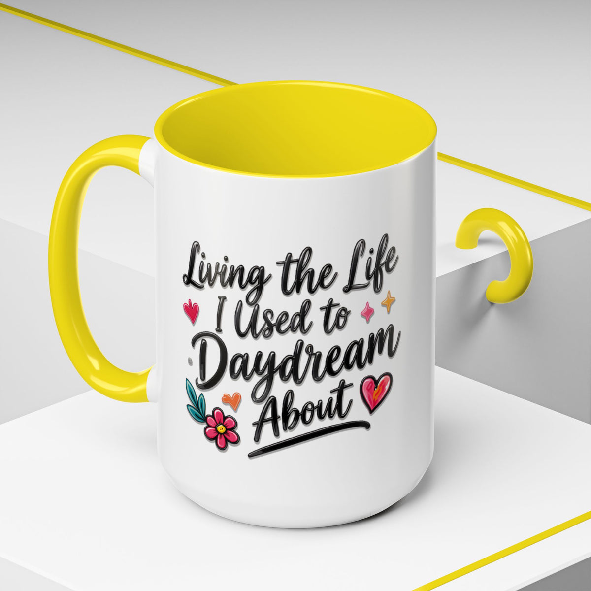 Inspirational Coffee Mug - "Live Life To Dream About" Accent Ceramic Mug (11/15oz)