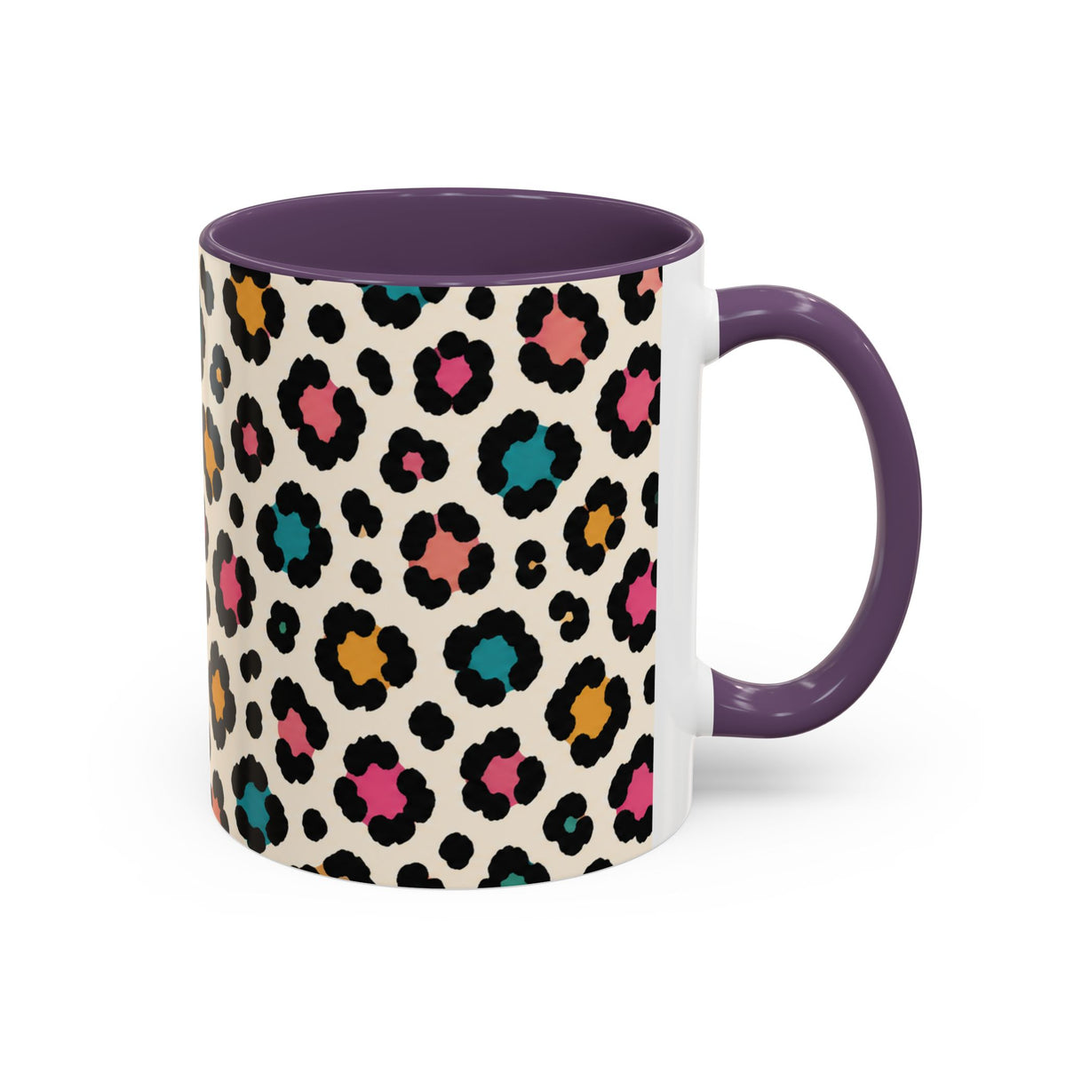 Leopard Print Accent Coffee Mug – Colorful Floral 'Teacher Energy' Design (11/15oz)