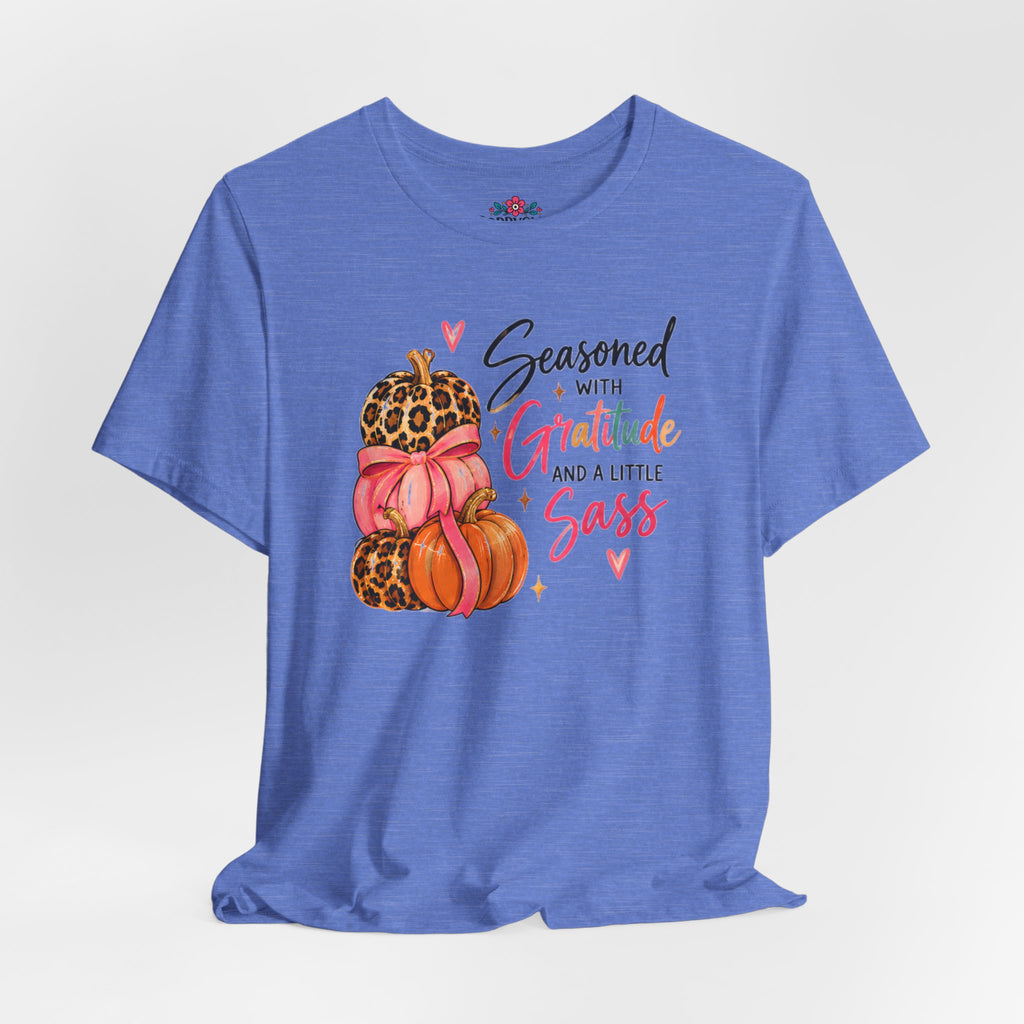 Seasoned with Gratitude and a Little Sass Thanksgiving Pumpkin Tee