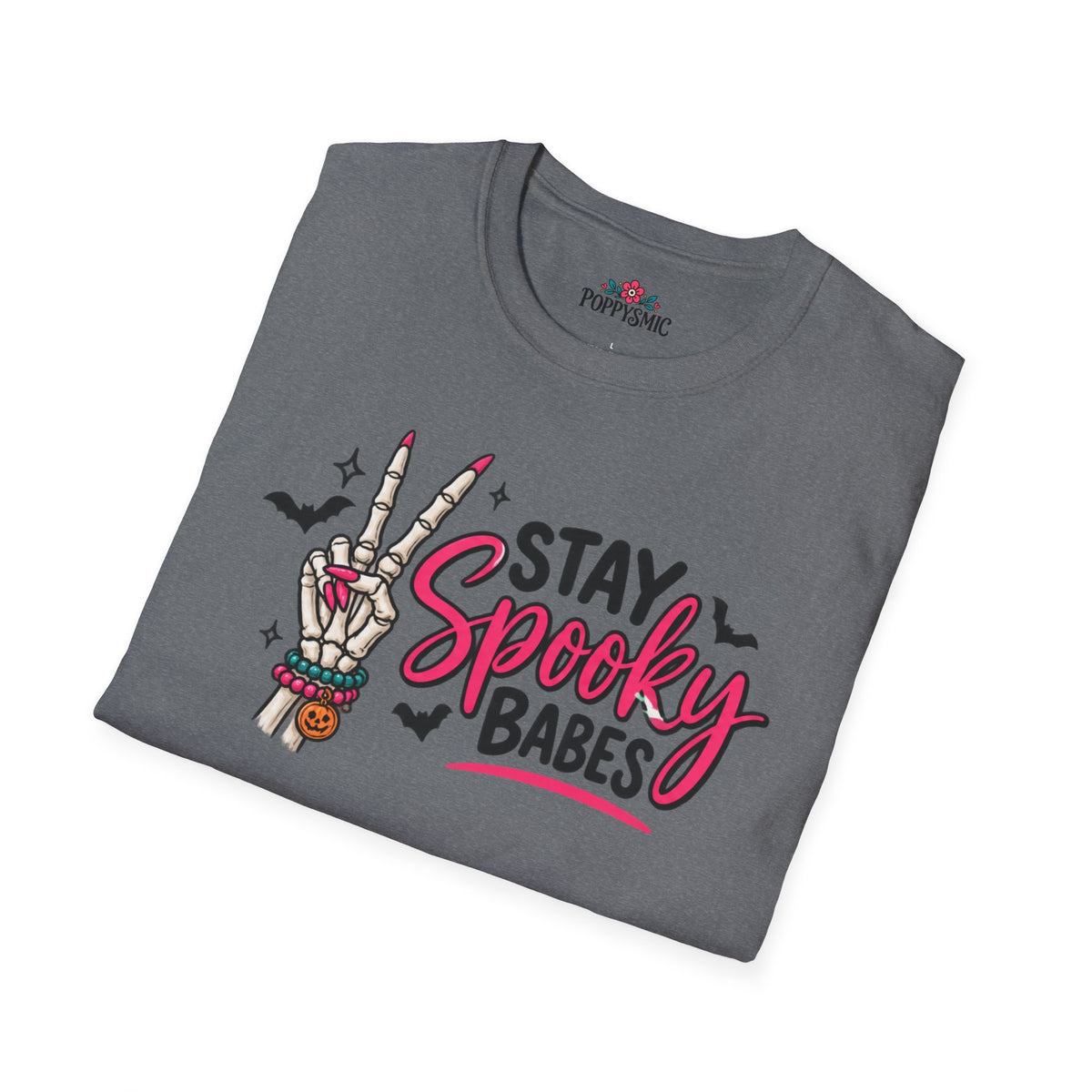 Stay Spooky Babes T-Shirt — Halloween Skeleton Peace Sign Tee