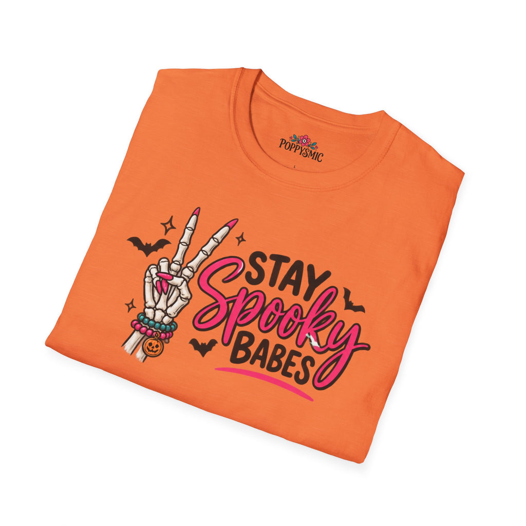 Stay Spooky Babes T-Shirt — Halloween Skeleton Peace Sign Tee
