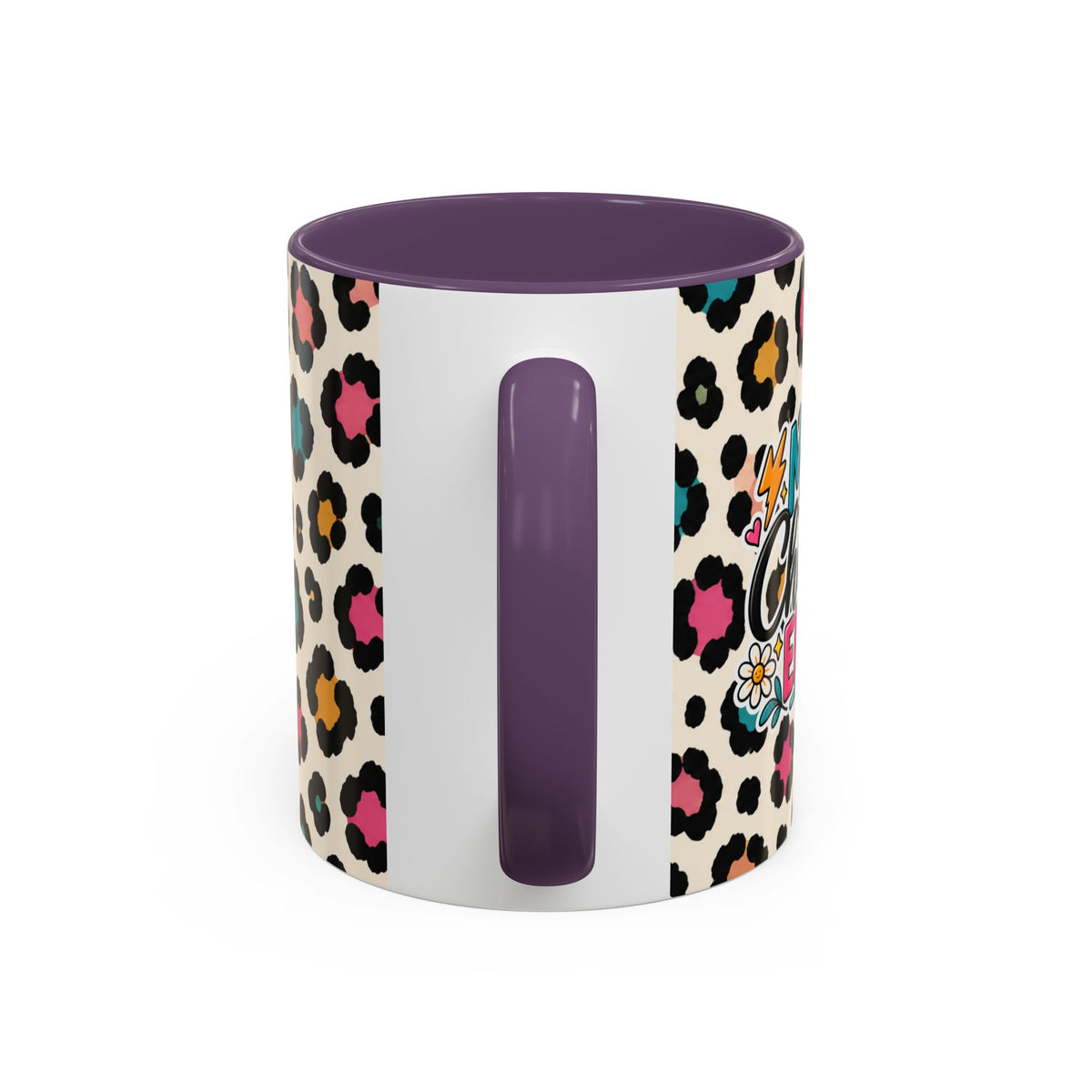 Leopard Print Accent Coffee Mug – Colorful Floral 'Teacher Energy' Design (11/15oz)