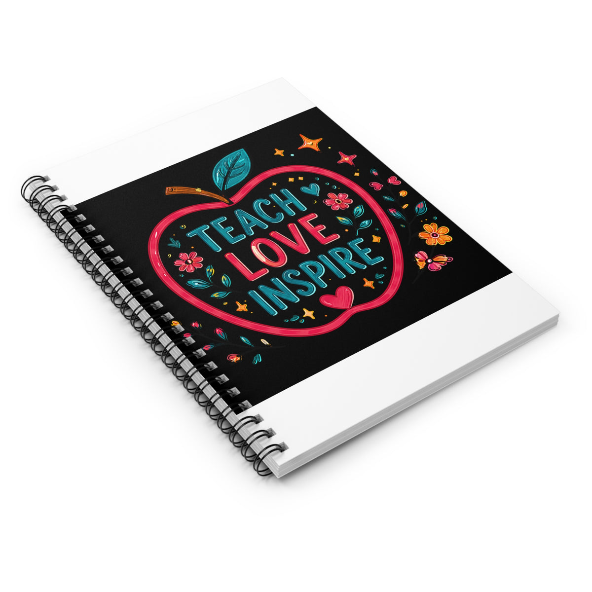 Teach Love Inspire Spiral Notebook — Teacher Apple Gift, Floral School Journal