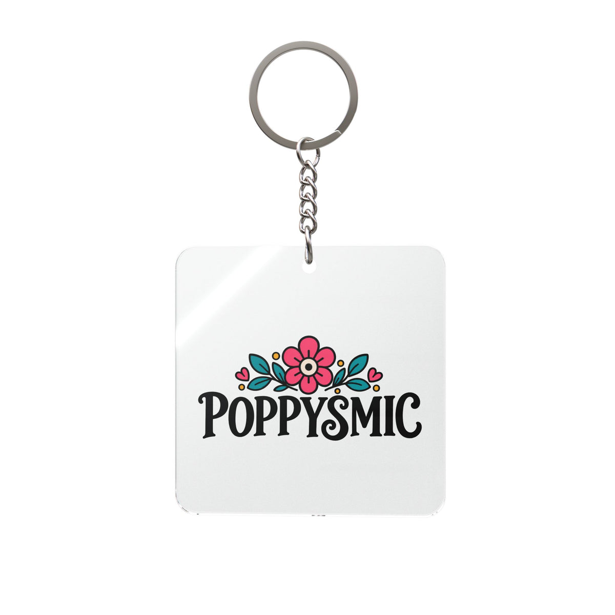 Poppysmic Floral Square Keychain — Cute Flower Logo Keyring