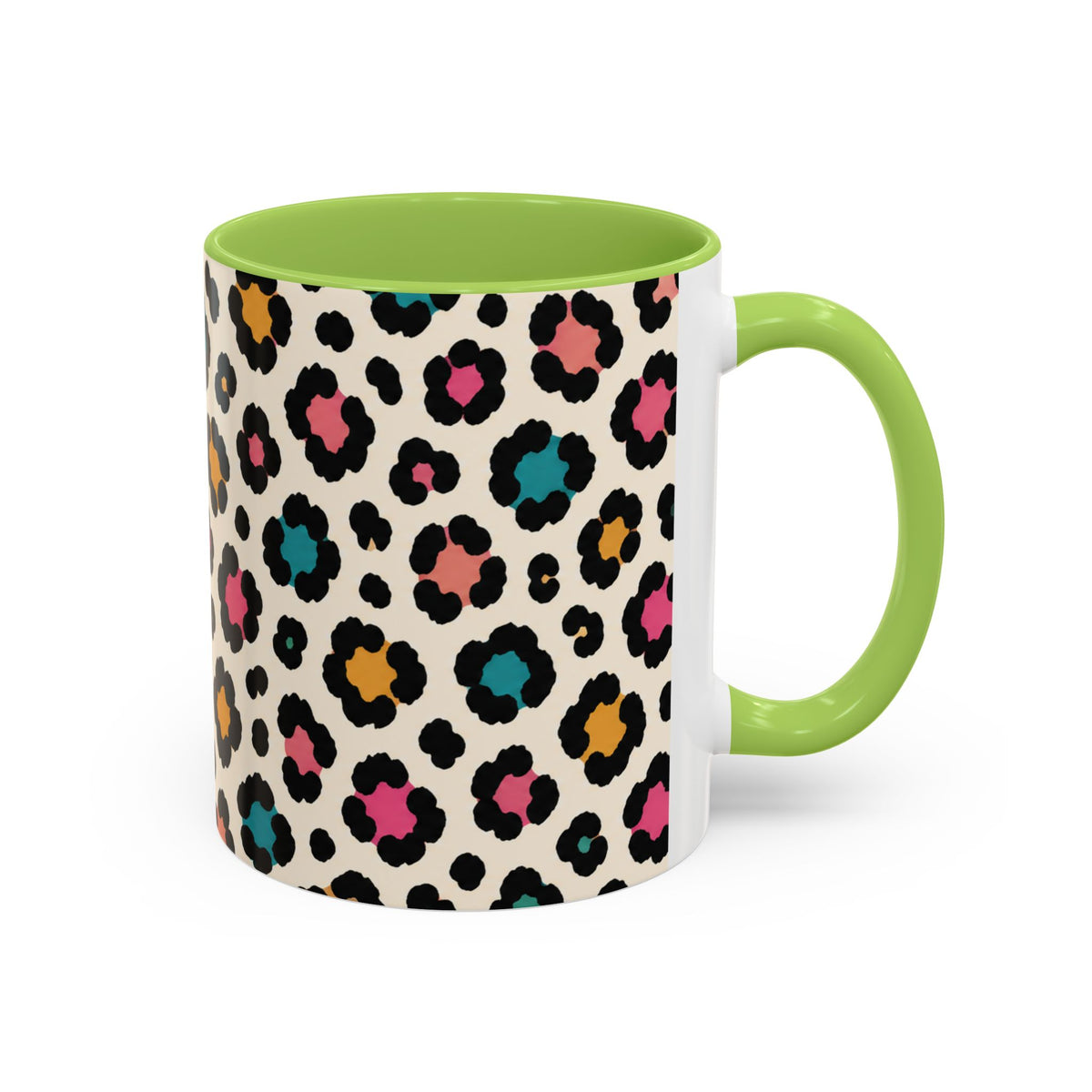 Leopard Print Accent Coffee Mug – Colorful Floral 'Teacher Energy' Design (11/15oz)
