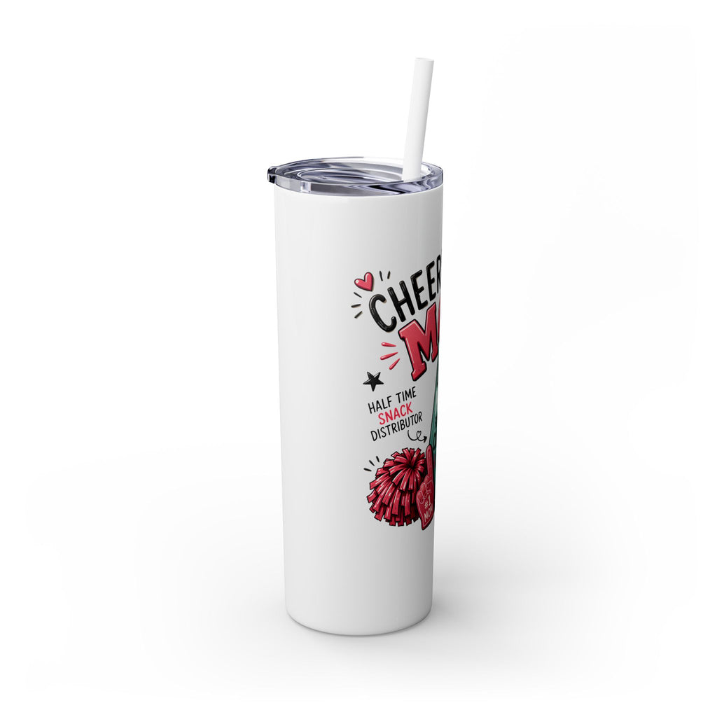 Cheerleader Mom Skinny Tumbler 20oz — Proud, Caffeine-Fueled Sideline Cup with Straw