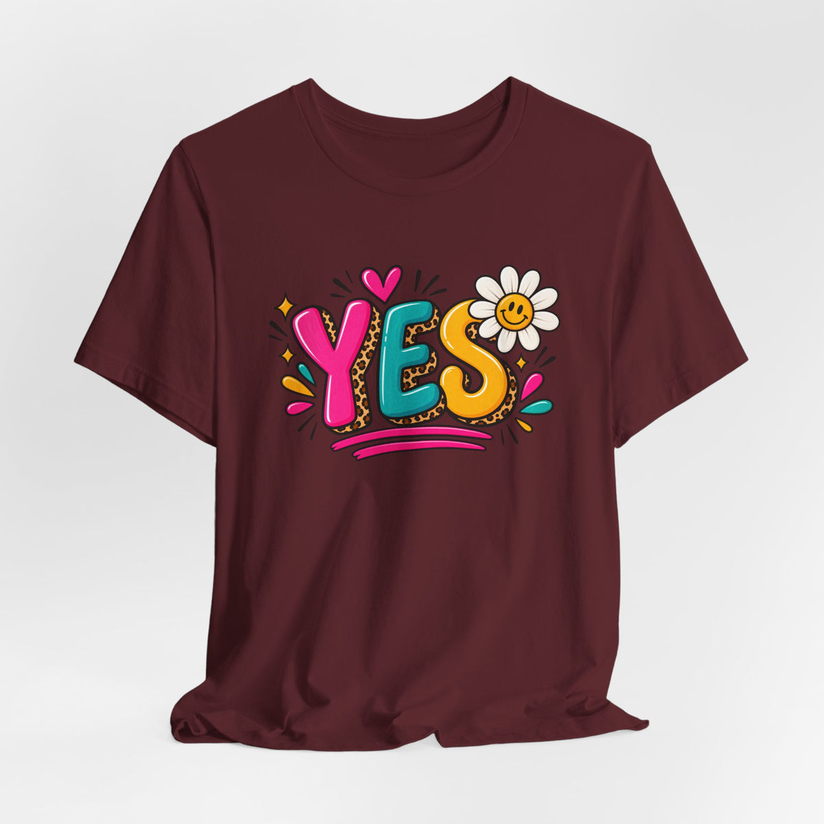 YES Floral Graphic Tee — Colorful Positive Vibes T-Shirt