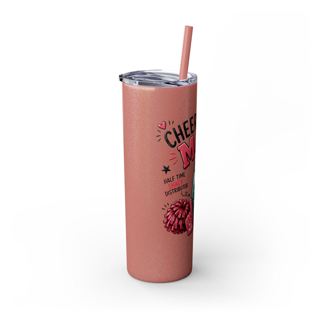 Cheerleader Mom Skinny Tumbler 20oz — Proud, Caffeine-Fueled Sideline Cup with Straw