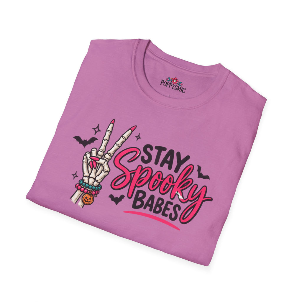 Stay Spooky Babes T-Shirt — Halloween Skeleton Peace Sign Tee