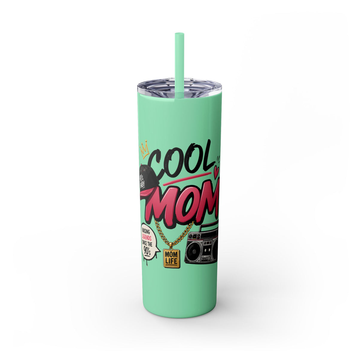 Skinny Tumbler — 'Cool Mom' 90s Retro Graphic, 20oz Travel Cup with Straw