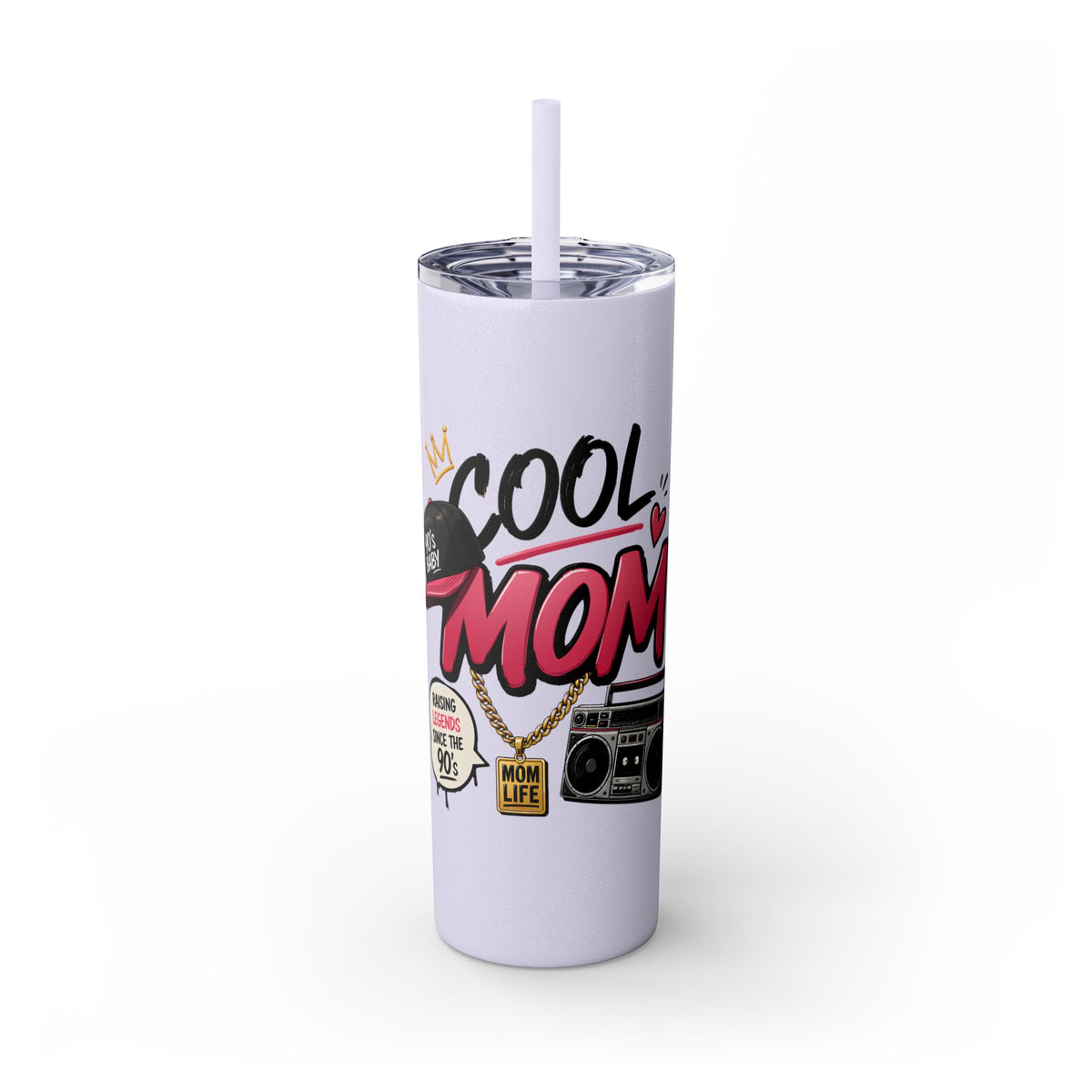 Skinny Tumbler — 'Cool Mom' 90s Retro Graphic, 20oz Travel Cup with Straw