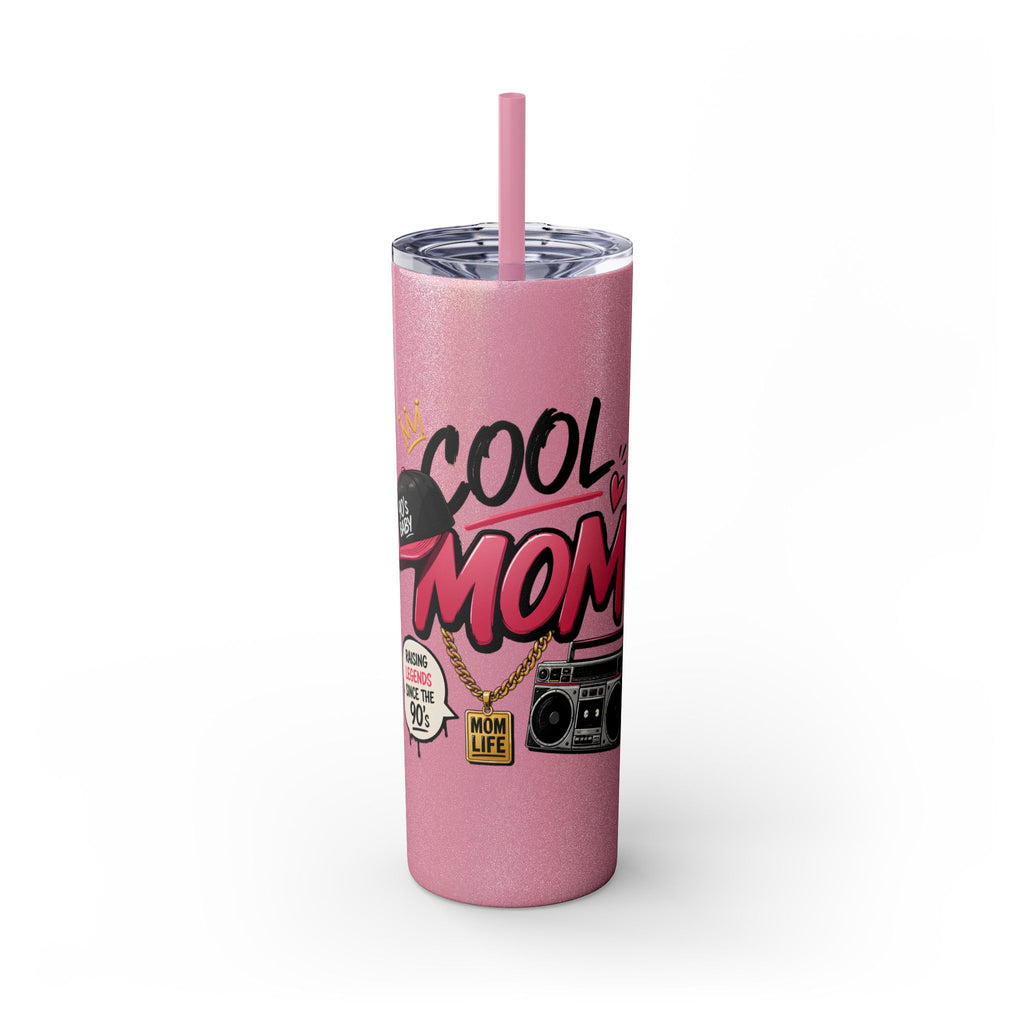 Skinny Tumbler — 'Cool Mom' 90s Retro Graphic, 20oz Travel Cup with Straw