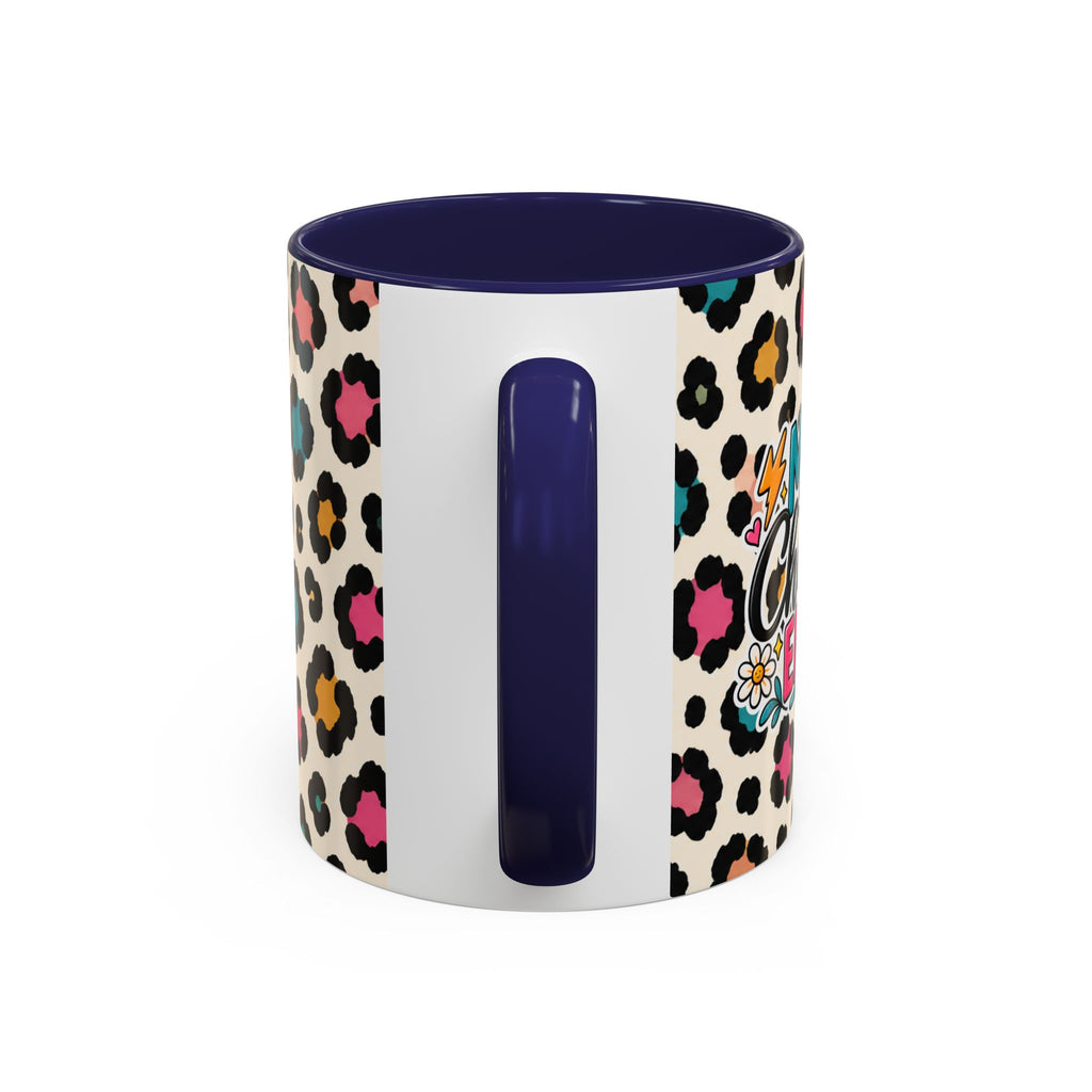 Leopard Print Accent Coffee Mug – Colorful Floral 'Teacher Energy' Design (11/15oz)