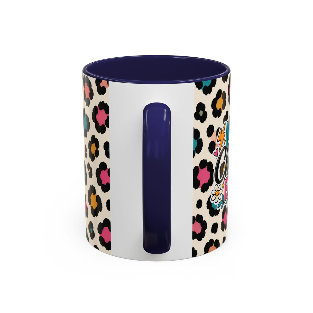 Leopard Print Accent Coffee Mug – Colorful Floral 'Teacher Energy' Design (11/15oz)