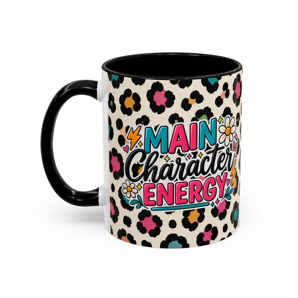 Leopard Print Accent Coffee Mug – Colorful Floral 'Teacher Energy' Design (11/15oz)
