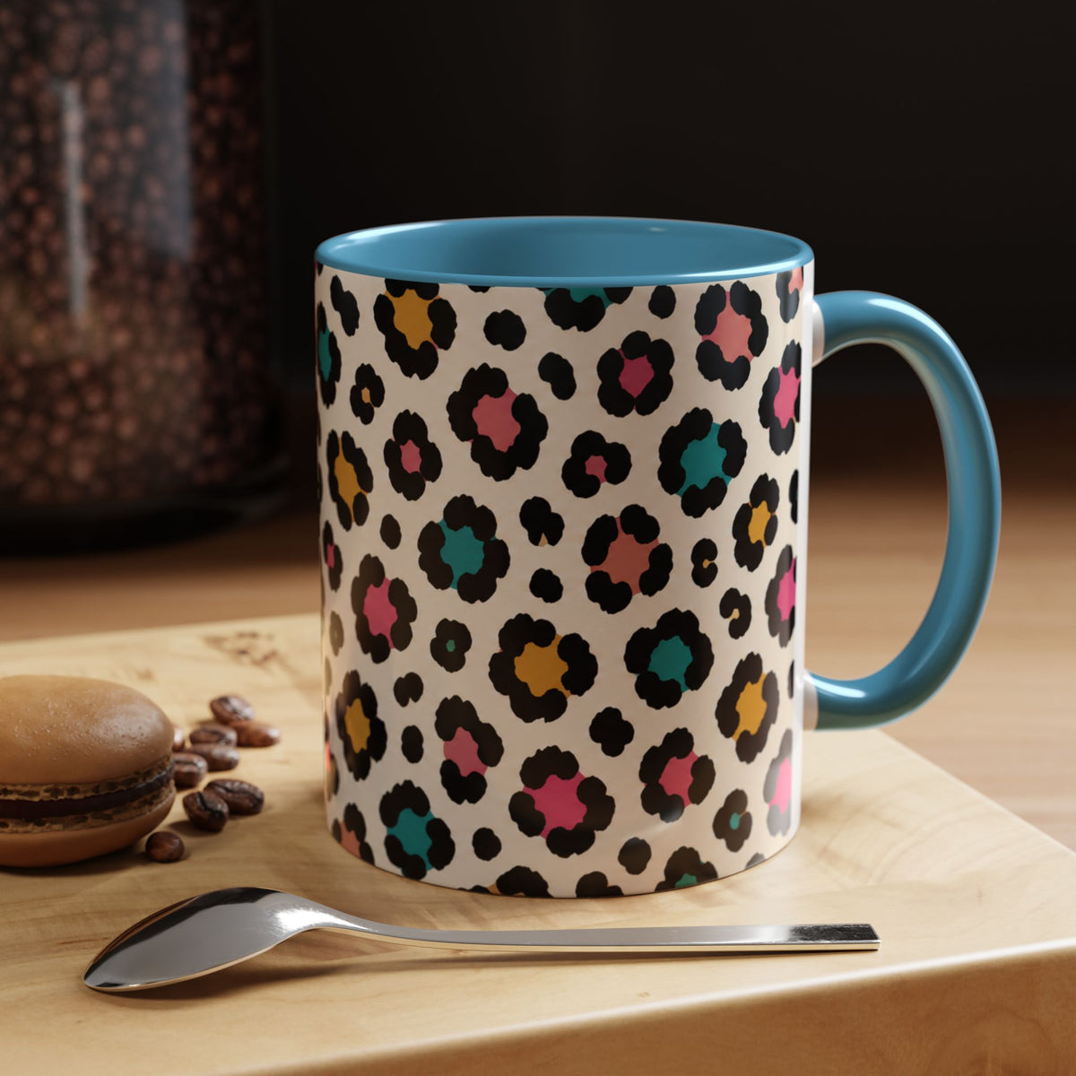 Leopard Print Accent Coffee Mug – Colorful Floral 'Teacher Energy' Design (11/15oz)
