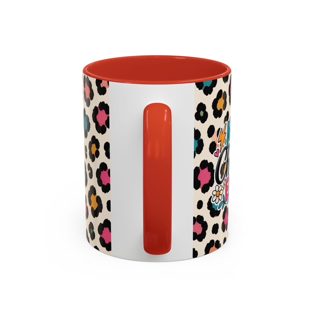 Leopard Print Accent Coffee Mug – Colorful Floral 'Teacher Energy' Design (11/15oz)