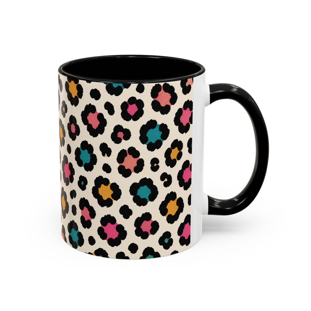Leopard Print Accent Coffee Mug – Colorful Floral 'Teacher Energy' Design (11/15oz)