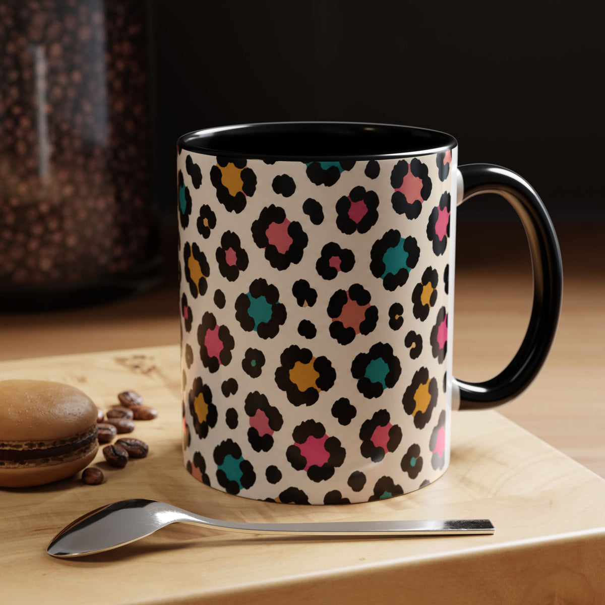 Leopard Print Accent Coffee Mug – Colorful Floral 'Teacher Energy' Design (11/15oz)
