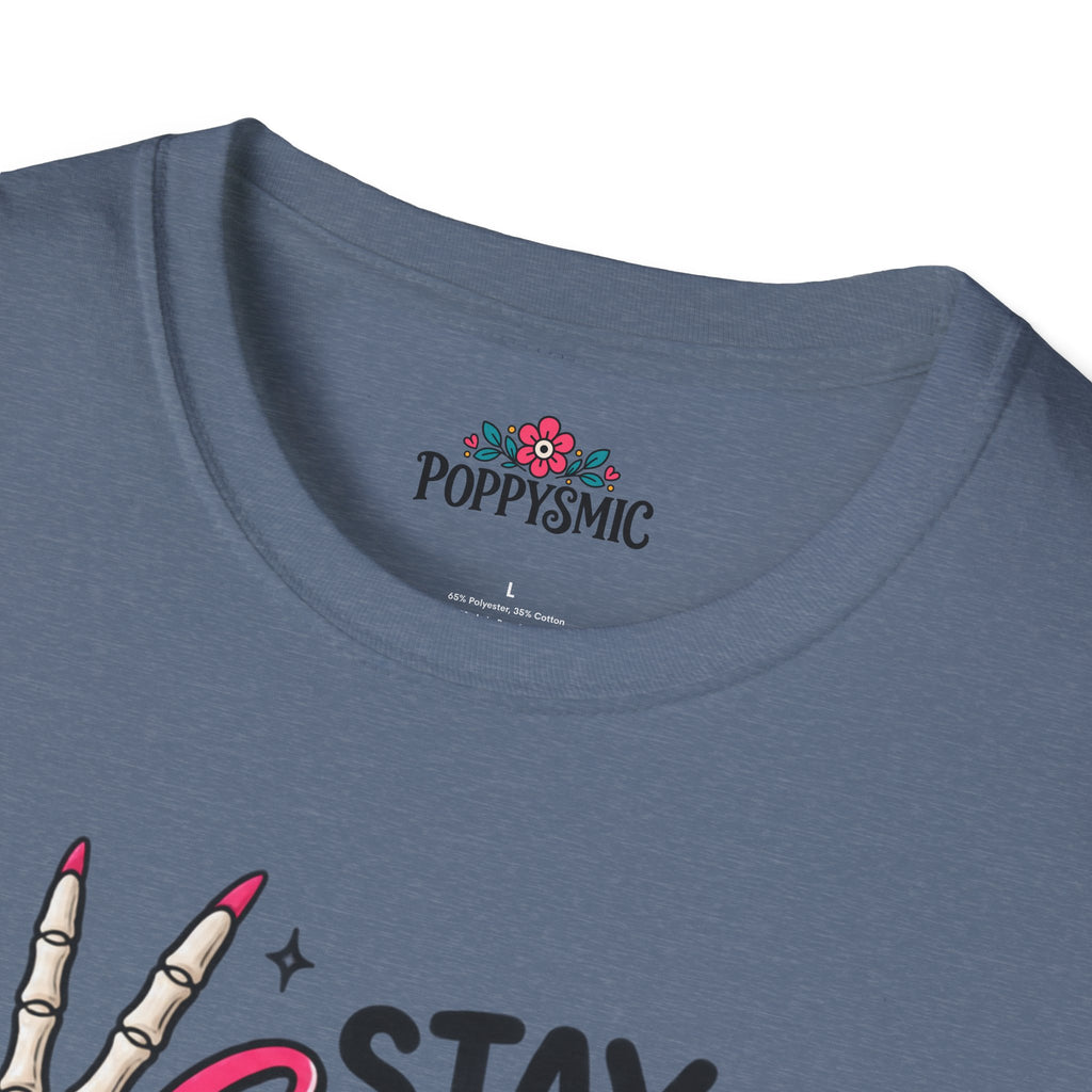 Stay Spooky Babes T-Shirt — Halloween Skeleton Peace Sign Tee