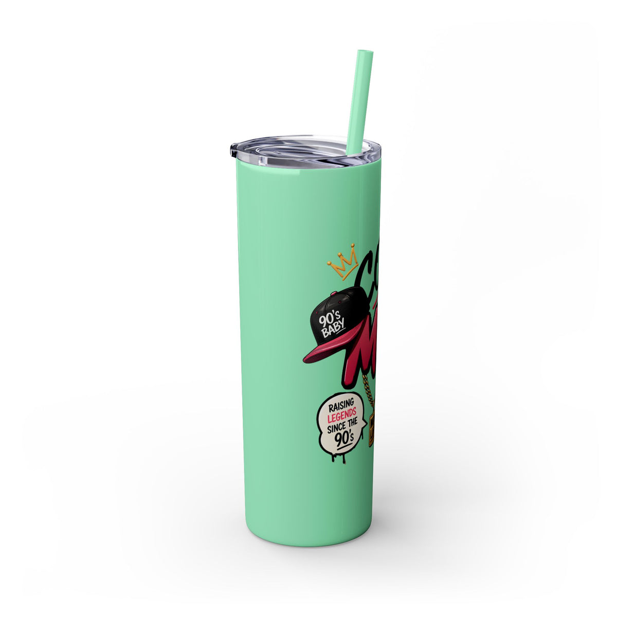 Skinny Tumbler — 'Cool Mom' 90s Retro Graphic, 20oz Travel Cup with Straw