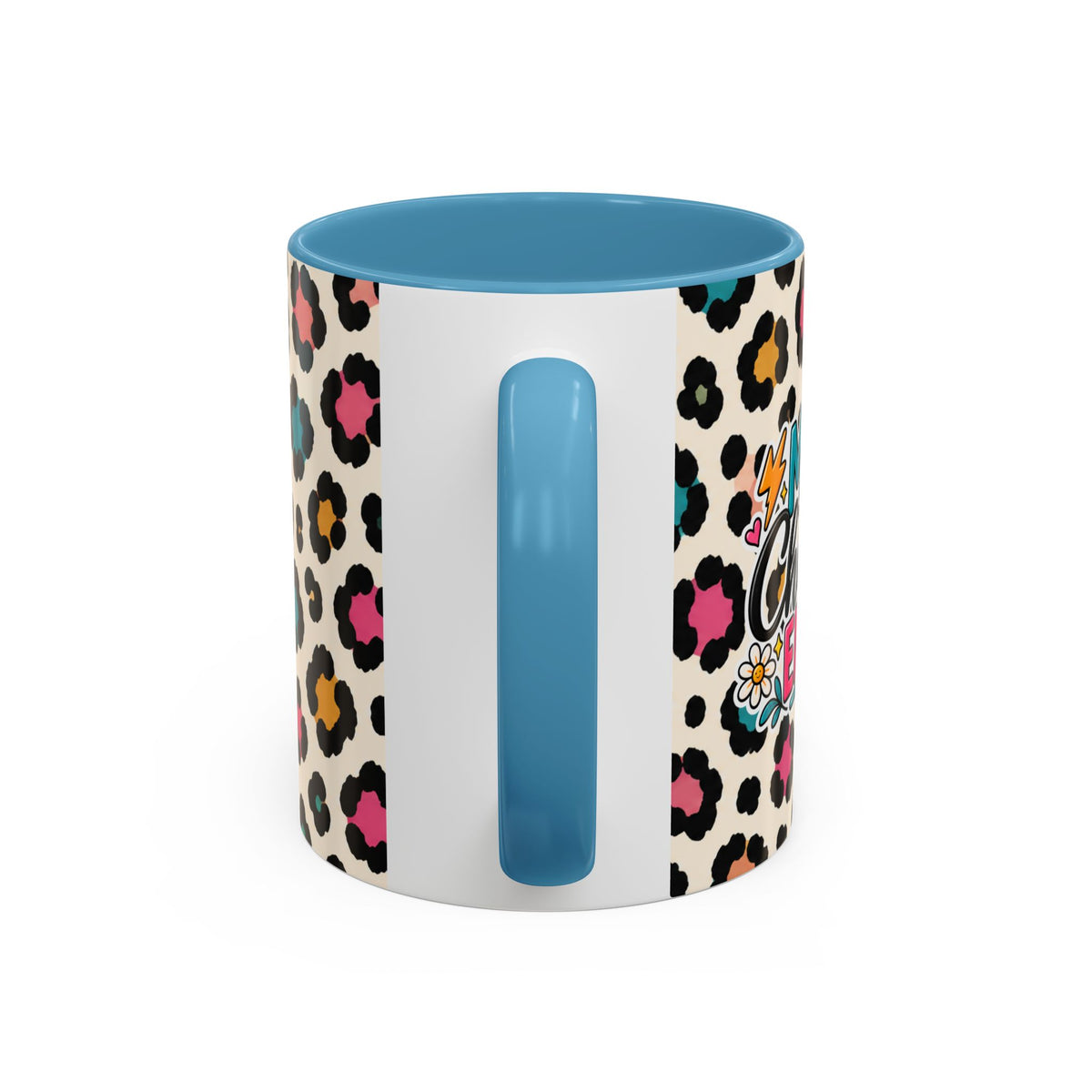 Leopard Print Accent Coffee Mug – Colorful Floral 'Teacher Energy' Design (11/15oz)