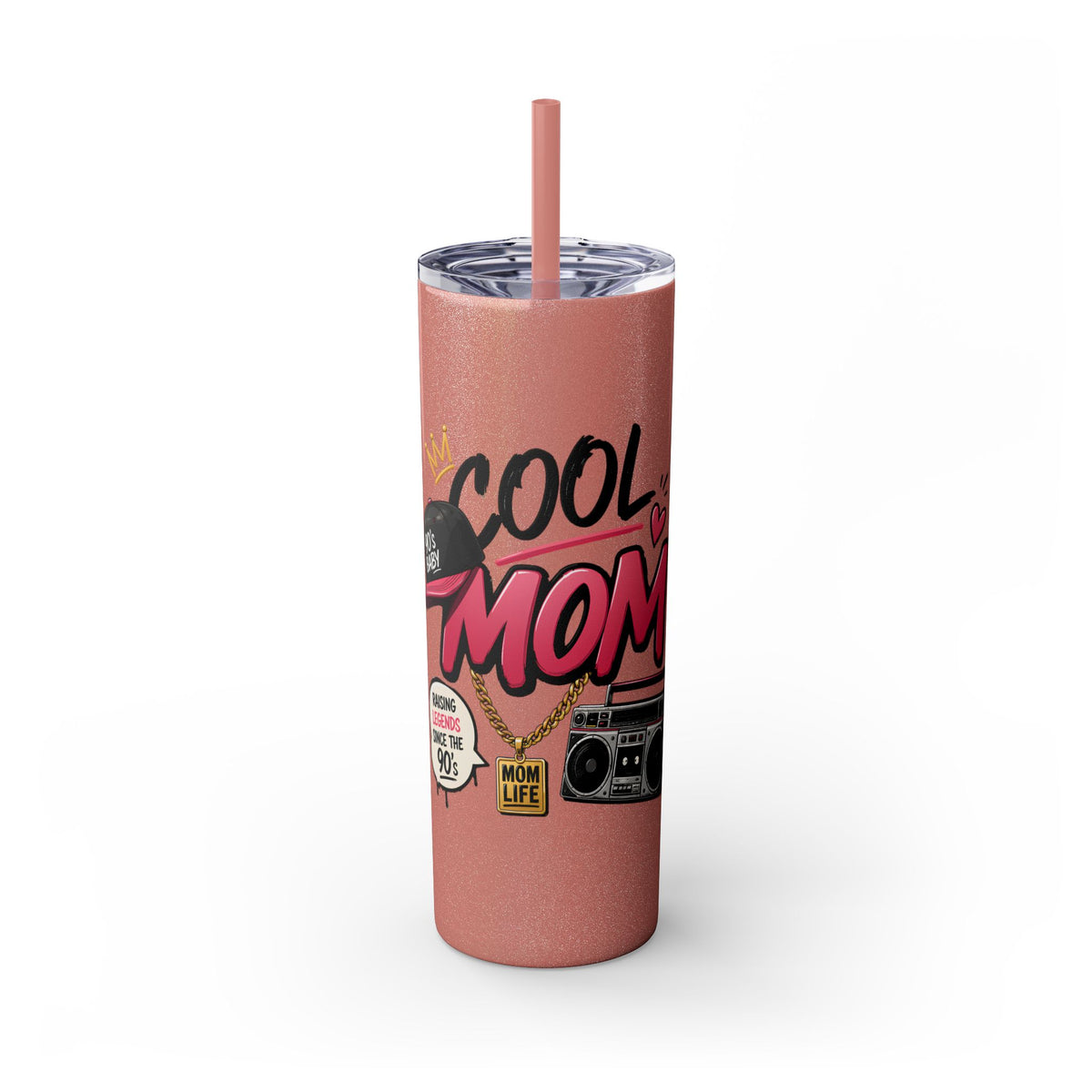 Skinny Tumbler — 'Cool Mom' 90s Retro Graphic, 20oz Travel Cup with Straw