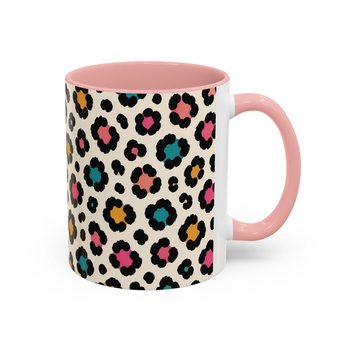 Leopard Print Accent Coffee Mug – Colorful Floral 'Teacher Energy' Design (11/15oz)