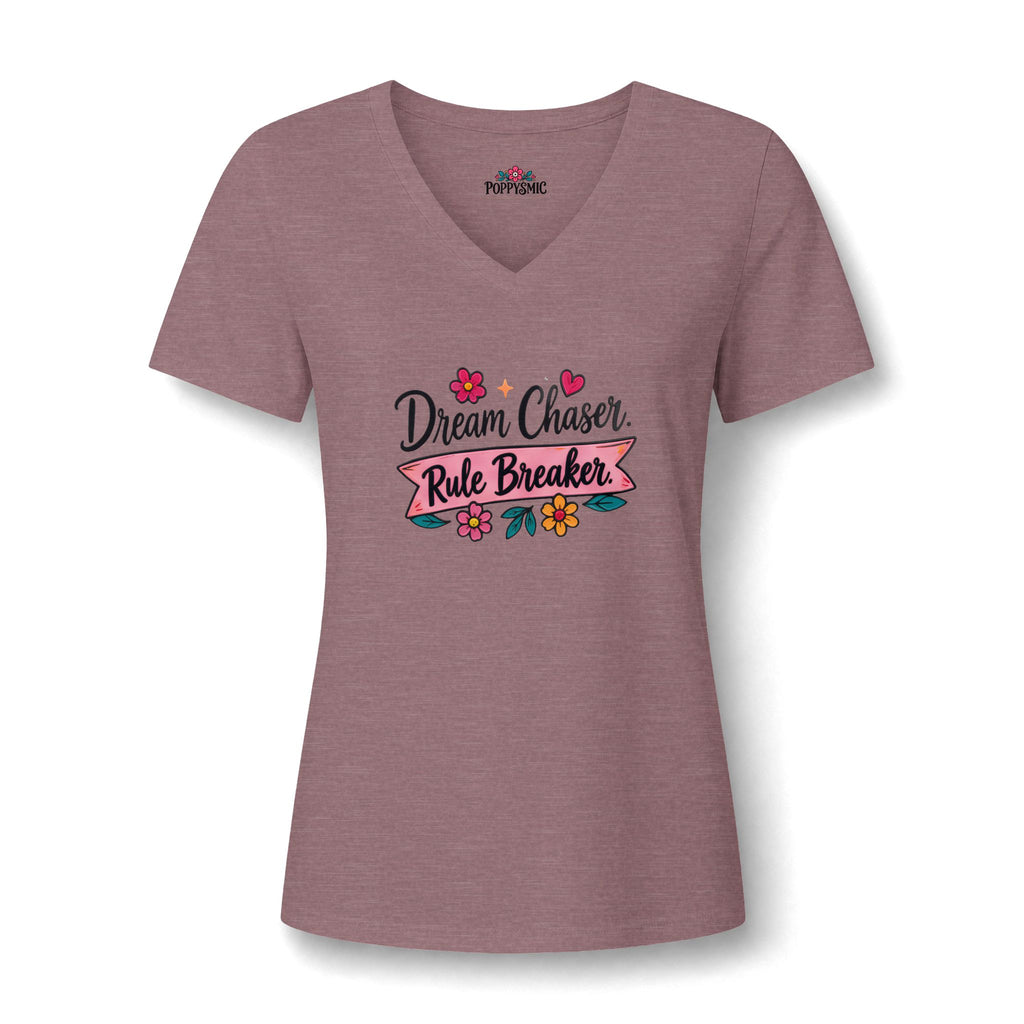 Dream Chaser Rule Breaker V-Neck Tee — Floral Inspirational Women's Shirt
