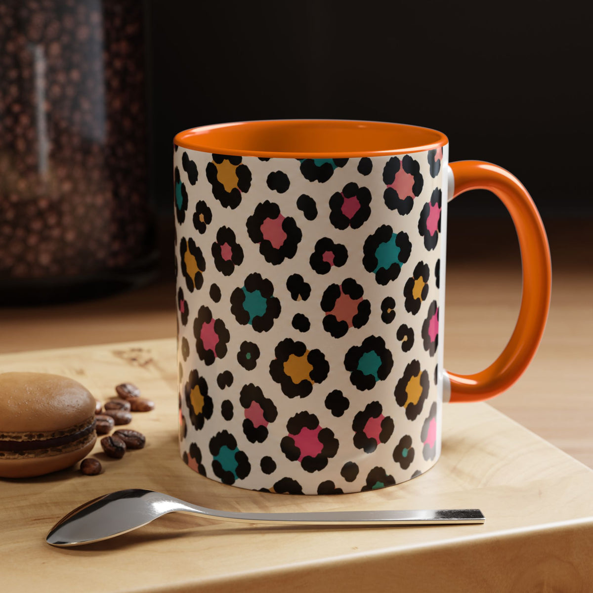 Leopard Print Accent Coffee Mug – Colorful Floral 'Teacher Energy' Design (11/15oz)