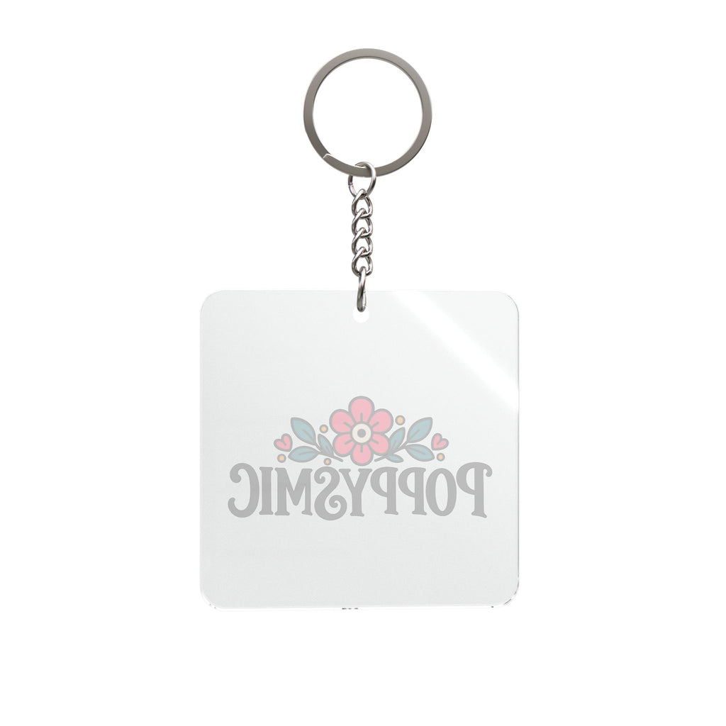 Poppysmic Floral Square Keychain — Cute Flower Logo Keyring