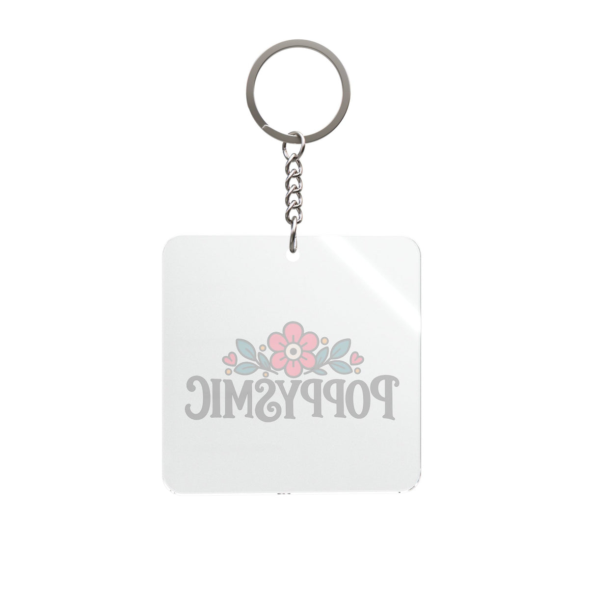 Poppysmic Floral Square Keychain — Cute Flower Logo Keyring