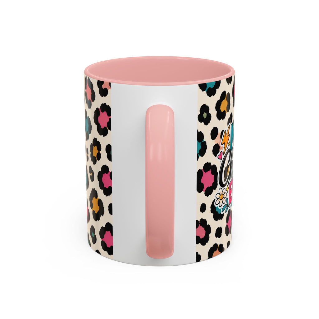 Leopard Print Accent Coffee Mug – Colorful Floral 'Teacher Energy' Design (11/15oz)