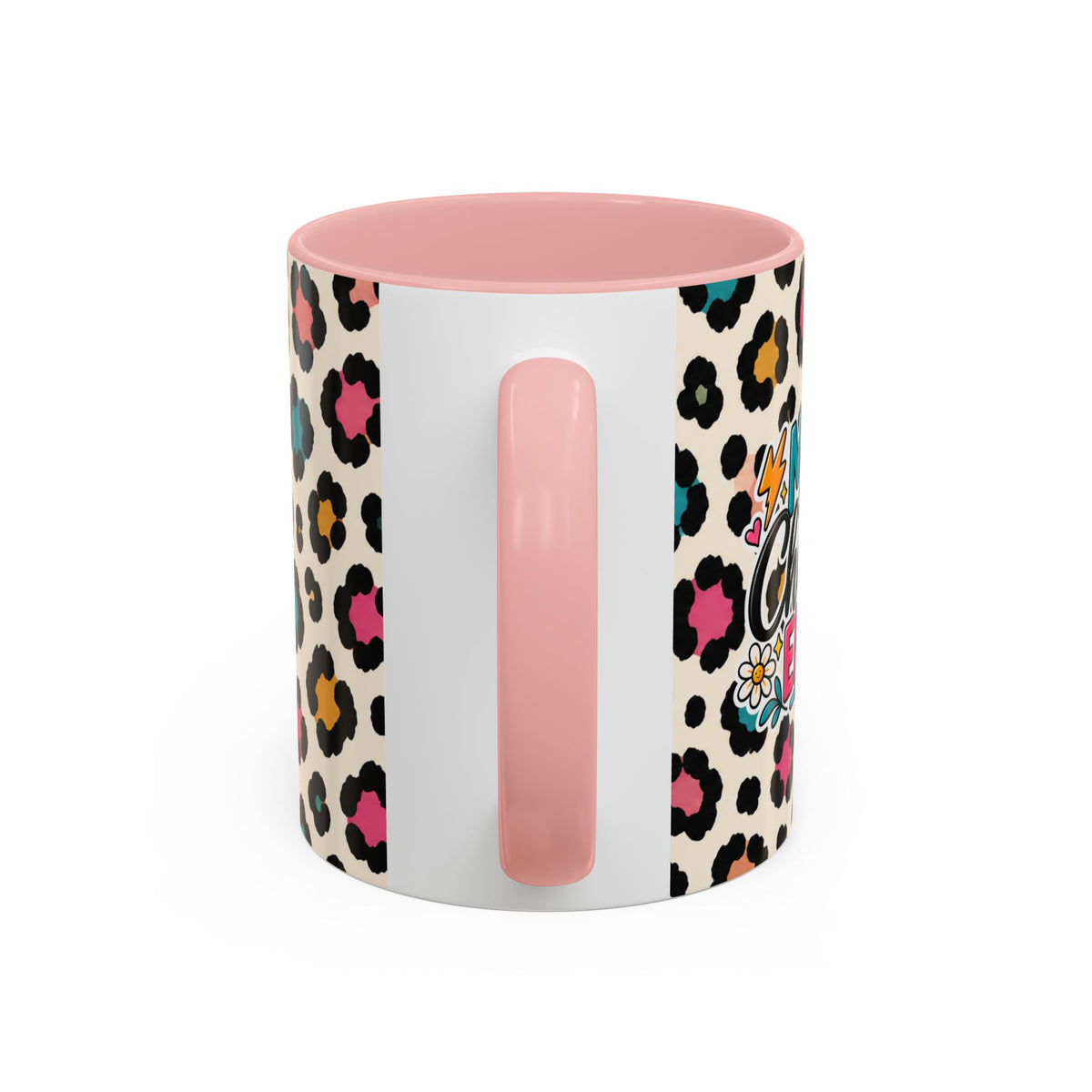 Leopard Print Accent Coffee Mug – Colorful Floral 'Teacher Energy' Design (11/15oz)