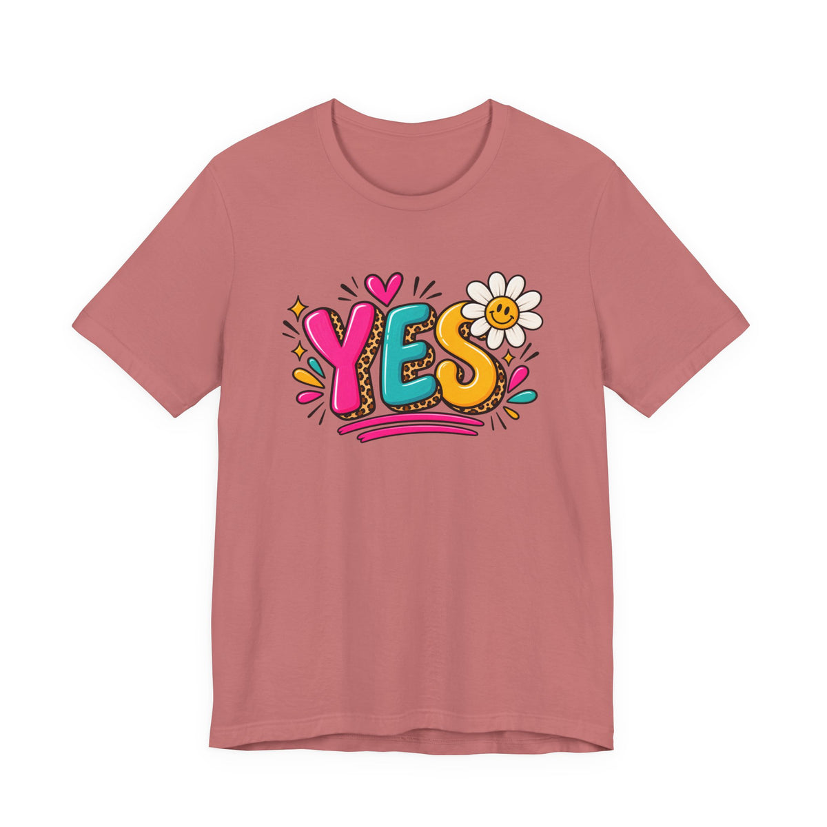 YES Floral Graphic Tee — Colorful Positive Vibes T-Shirt