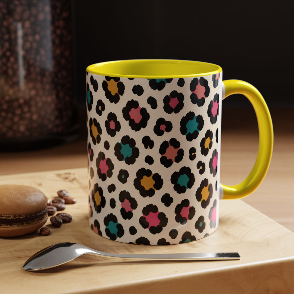 Leopard Print Accent Coffee Mug – Colorful Floral 'Teacher Energy' Design (11/15oz)