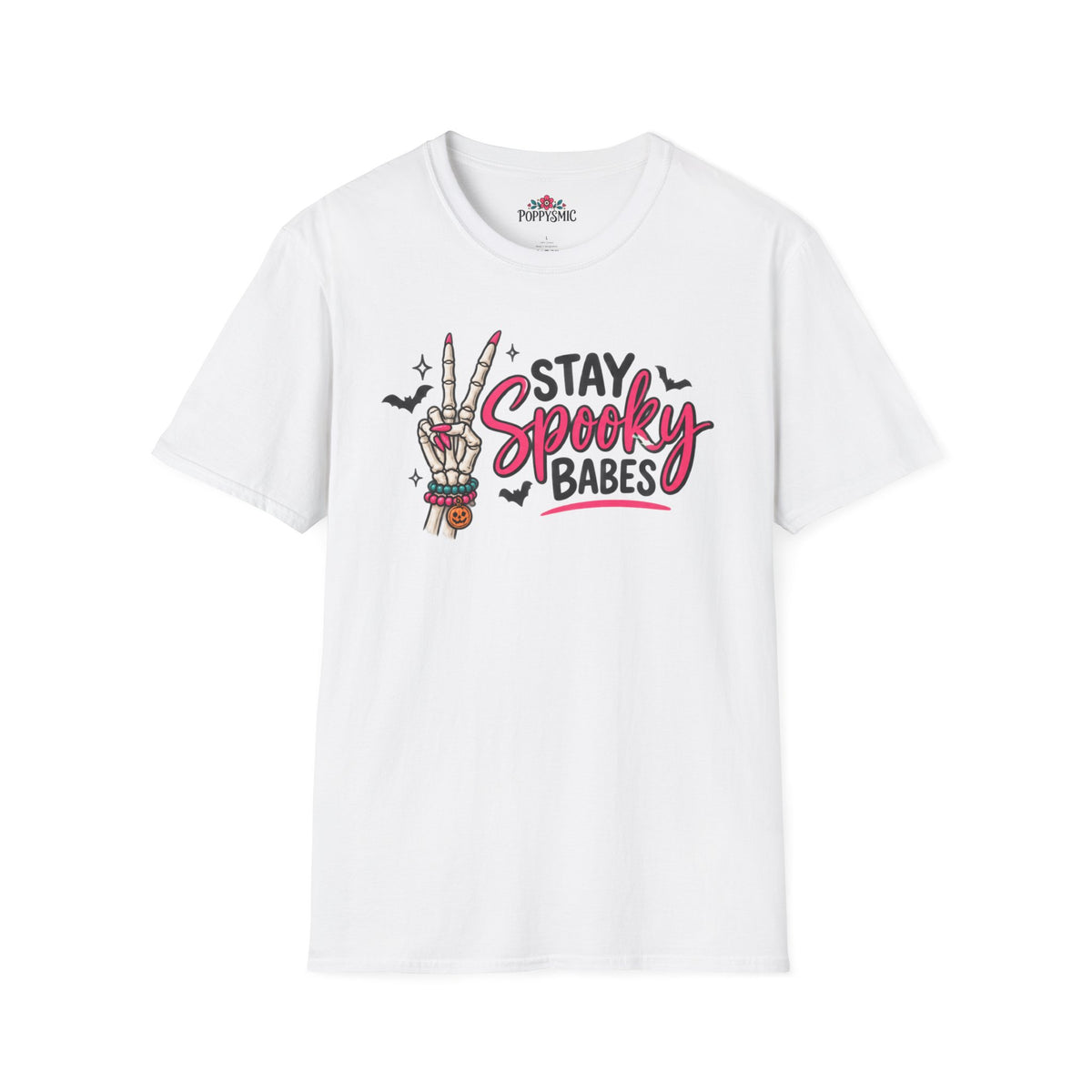 Stay Spooky Babes T-Shirt — Halloween Skeleton Peace Sign Tee