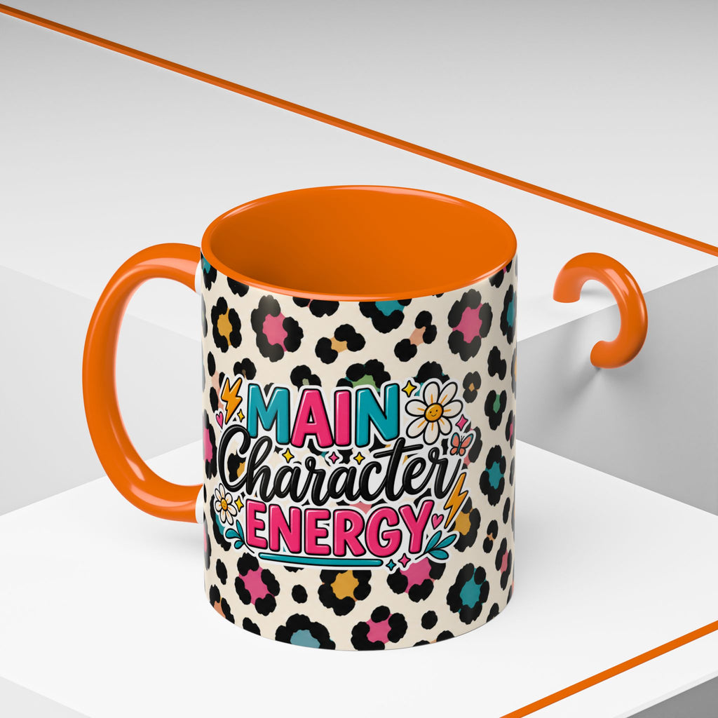Leopard Print Accent Coffee Mug – Colorful Floral 'Teacher Energy' Design (11/15oz)