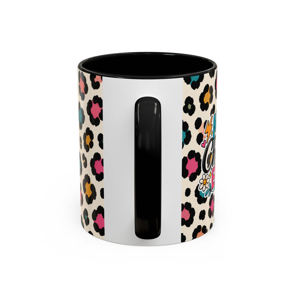 Leopard Print Accent Coffee Mug – Colorful Floral 'Teacher Energy' Design (11/15oz)