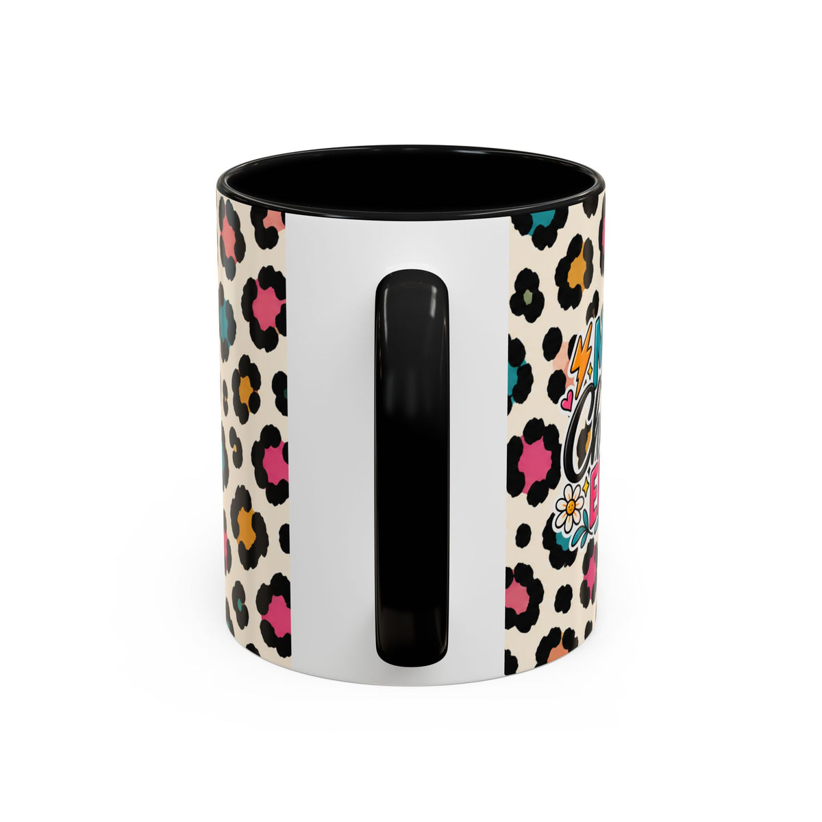 Leopard Print Accent Coffee Mug – Colorful Floral 'Teacher Energy' Design (11/15oz)
