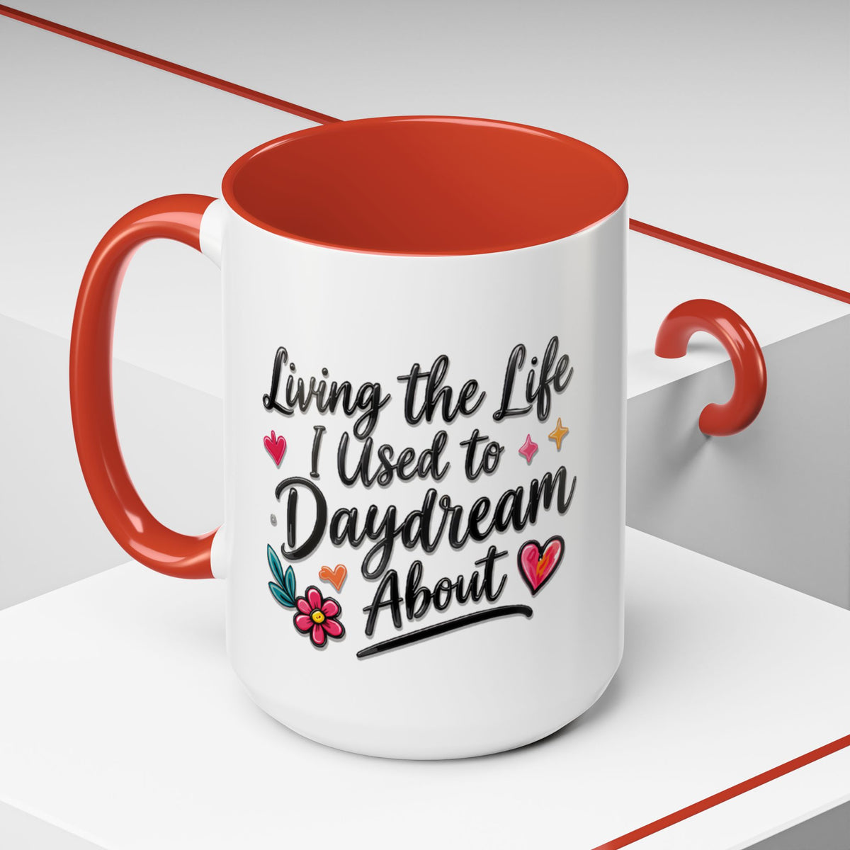 Inspirational Coffee Mug - "Live Life To Dream About" Accent Ceramic Mug (11/15oz)